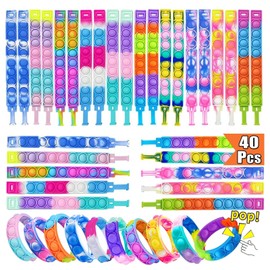 40PCS Pop Fidget Bracelets Toys,Party Favors,Bubble Bracelets,Stress Anxiety Relief Sensory Toys for Kids Adults ADHD ADD Autism,Classroom Exchange Gifts,Birthday Gifts,Game Prizes