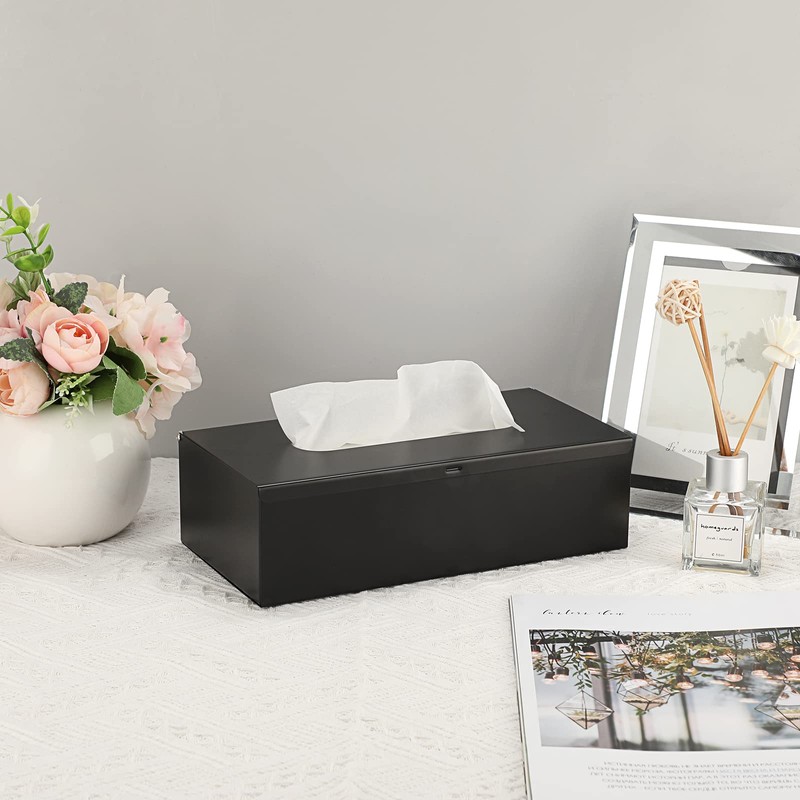 BTSKY Black Rectangular Tissue Box Cover - Stainless Steel Tissue