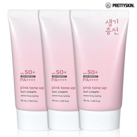 Prettyskin 핑크 톤업 선크림 50ml 3개 SPF50+ PA++++ (3중기능성 물광템) Pink Tone-Up Sunscreen 50ml 3-pack SPF50+ PA++++ (Triple Functional Water Glow Item)