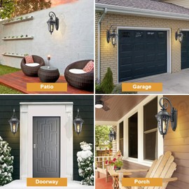 Luminzone Exterior Porch Light Wall Mount, Modern Outdoor Wall Light Fixtures with Water Ripple Glass for Home Garden Halway Garage Patio, Medium Size 7X9B-M BK