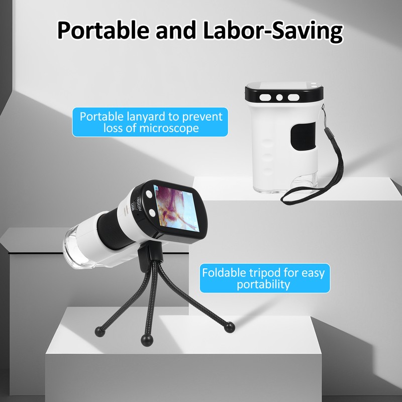 Portable Digital Microscope Rechargeable Pocket Microscope with 2.4-Inch LCD Screen
