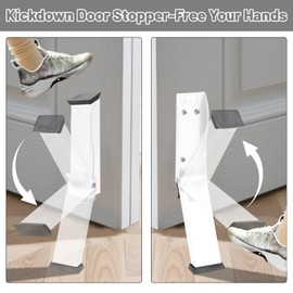Kickdown Door Stopper, No-Drilling Door Holder to Keep Door Open, One Touch Flip Down Door Stop (White)