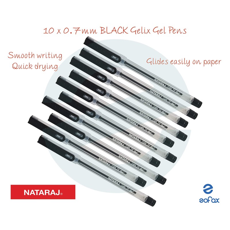 NATARAJ Gelix Gel Pens (10 x 0.7mm BLACK Gel Pens