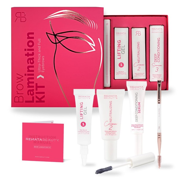 Renata Beauty Eyebrow Lamination Kit - DIY Brow Lifting Kit for Thicker and Long-Lasting Brows with Lifting Gel, Perm, Serum and Double Brush - Salon Quality for up to 4 Weeks