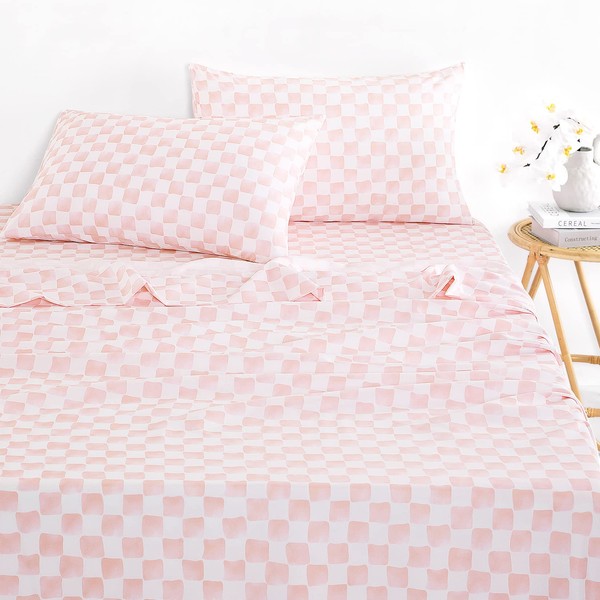 Wake In Cloud - Gingham Sheet Set, 4-Piece Sheet Set,