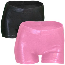 LUOUSE Pantalones cortos de gimnasia para niña, de 4 a 13 años, tallas S-L, Negro brillante y rosa, 8-9 Años