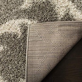 SAFAVIEH New York Shag Collection SG167C Scroll Non-Shedding Living Room Bedroom Dining Room Entryway Plush 1.2-inch Thick Area Rug, 6'7" x 6'7" Square, Light Grey