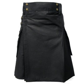 Tartanista Plain Black Heavy Cotton Utility/Wilderness Kilt 30
