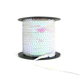 Sequin Trim Sequins Ribbon 6mm Strung Metallic Shiny Flat Sequins Paillette Spangle Sequin String for Embellishment Sewing Arts Crafts Fancy Dress Decoration (AB White - 90 Meters)