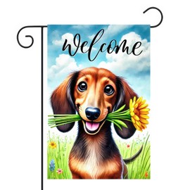 BlissYard Spring Dachshund Garden Flag 12x18 Inches Double Sided Cute Puppy Welcome Yard Flags Colorful Floral Sunflower Summer for Outside Decor Home Farmhouse lawn Decorations