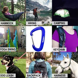 Carabiner, Robust and Lightweight Carabiner Hook, 1200 kg D-shaped Aluminium Carabiner for Camping, Hiking, Outdoor, Hammock, Small Carabiner Hook for Key Ring (4Blue)