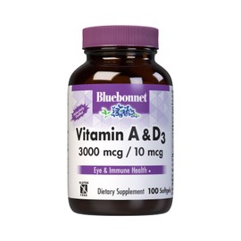 Bluebonnet Nutrition Vitamin A & D3 10,000 IU/400 IU from Deep Sea, Cold Water, Fish Oil - For Eye Health & Immune Function* - Gluten Free -Dairy Free -Molecularly Distilled -100 Softgel/100 Servings