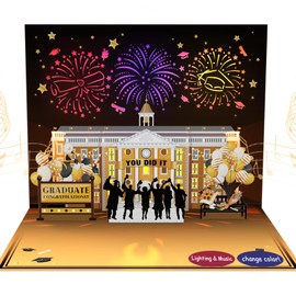 Graduation Card, 3D Pop-Up Music & Lights 2025 Graduation Cards with Fireworks, Graduation Celebration School Architectural, Gifts for College (Black)