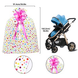 Large Plastic Gift Bag for Presents, 56× 36 inches Jumbo Gift Bags with Pull Bows Extra Large Gift Bag for Birthday, Christmas, Wedding, Baby Shower(Rose Red Pull Bows)