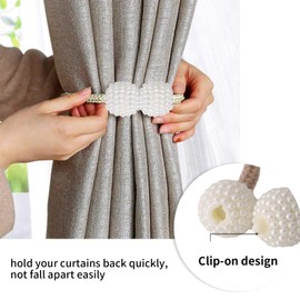 Curtain Tie Backs 4 Pack, Pearl Curtain Ties Decorative Rope, Modern Rope Buckle Curtain Holdbacks Holder for Home Bedroom Office