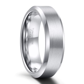 SHINYSO 6mm Mens Wedding Band Tungsten Carbide Ring Beveled Edges Brushed Silver Comfort Fit Size 8.5