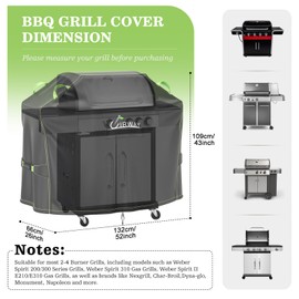 UIRWAY Grill Cover for Outdoor Grill 52 Inch, 600D Heavy Duty Waterproof BBQ Cover, UV & Fade Resistant Gas Grill Covers with Reflective Strip and Air Vent, Black