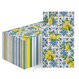 50 Spring Summer Disposable Paper Decorative Guest Napkins, South Italy Lemon Italian Hand Towel for Party Lunch Dinner Kitchen Bathroom