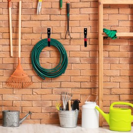 Relaxdays Wall Hooks, Set of 6, Universal Hooks for Garden Tools, Tool Wall Bracket, Steel, Each up to 18 kg, Black/Red