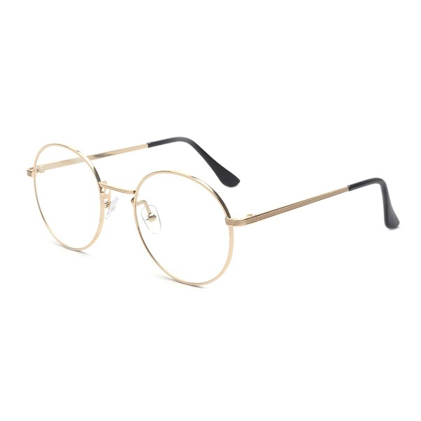ALWAYSUV Metall Frame Retro Glasrahmen-Ebenenspiegel Dekobrille Klassisches Rund Rahmen Glasses Klare Linse Brille