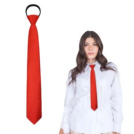 LJBFNN Black Tie for Women Pre Tied Womens Tie, Adjustable Women Zipper Tie Uniform Ties for Girls School/Work/Party (red)