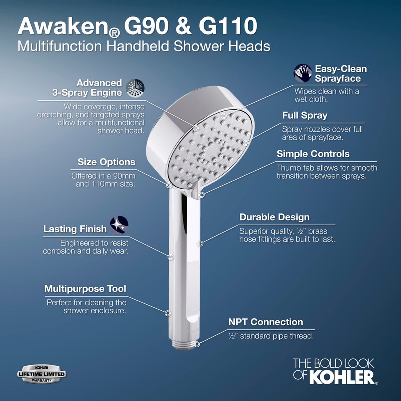 KOHLER 72415-Y-BL Awaken® G110 Multifunction HANDSHOWER, Matte Black