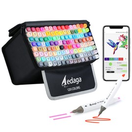 AEDAGA 120 Colors Alcohol Markers with Free App, Dual Tip Art Marker with Kickstand Case for Artists Adults and Kids. Alcohol Based Markers for Coloring Painting Sketching and Drawing, Great Gift