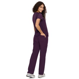 COZYFIT Scrubs for Women Set Medical Uniform - V-Neck Top & Straight Leg Pants with 9 Pockets, Wrinkle-Resistant Unisex Workwear, Dark Purple, M