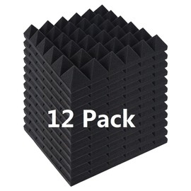 12 Pack Pyramid Acoustic Panels Foam High Quality Soundproofing Panels Acoustic Wall Panels For Walls Studio KTV Bedroom Soundproof Treatment,12x12x2.2 Inch,Black