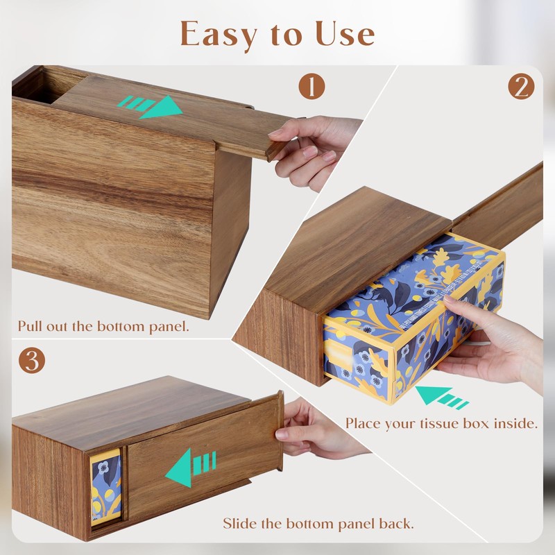 YANGQIHOME Acacia Hand Towel Box Cover Compatible with Kleenex Disposable