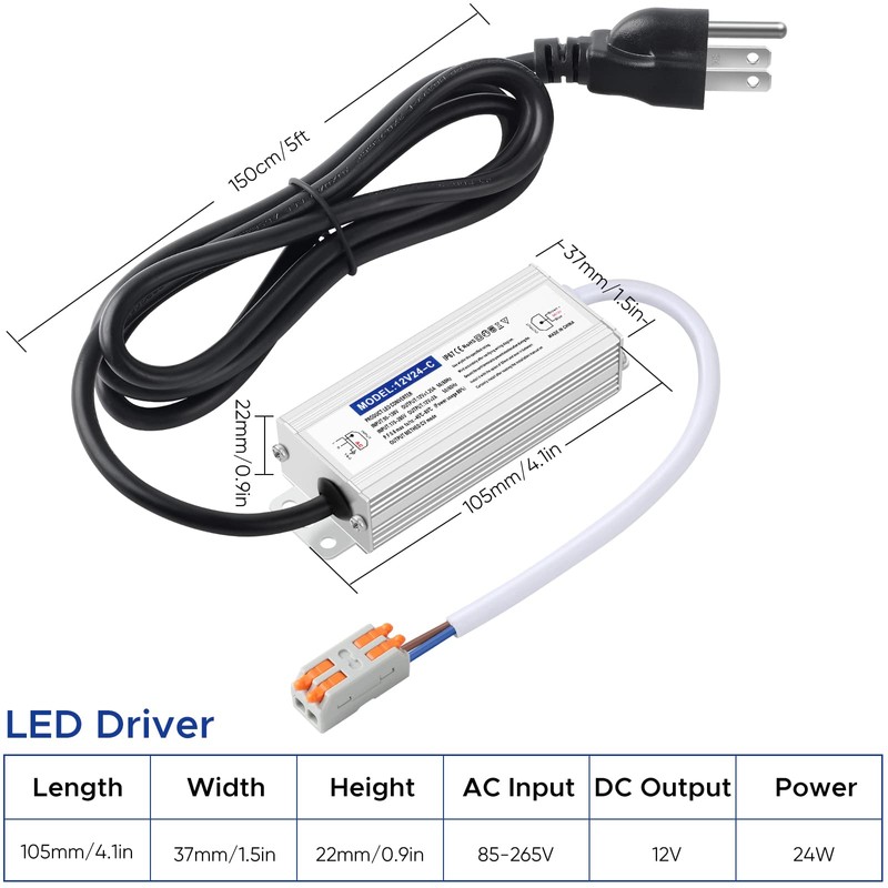 Karyoosi LED Driver 24 Watts Waterproof IP67, 12V DC Power