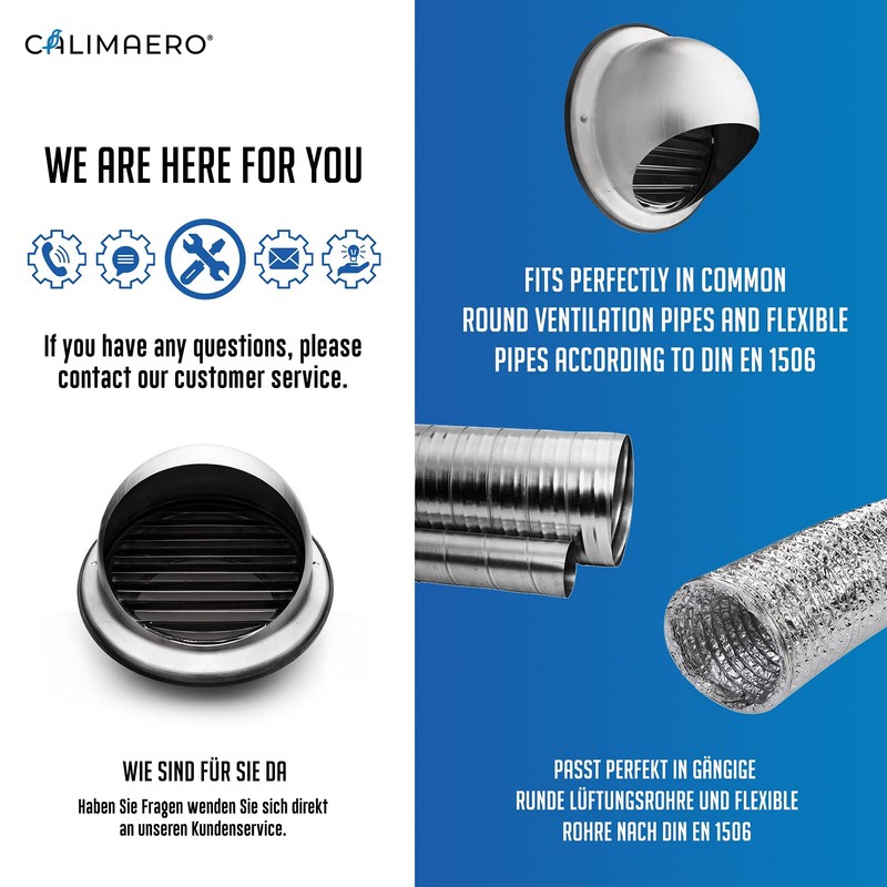 calimaero® KWG 5 inch Round Stainless Steel Ventilation Grill Hood