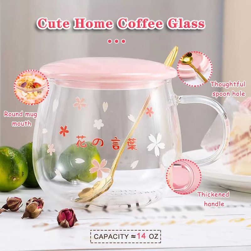 ZRAGEK Cute Home Coffee Glass, Creative 14Oz Large Capacity Tea