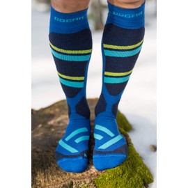 DOGMA Snow Leopard - Snowboard Socks Made of Merino Wool, Ski Socks with Light Compression, Performance Merino Socks for Winter Sports, Retro Blue