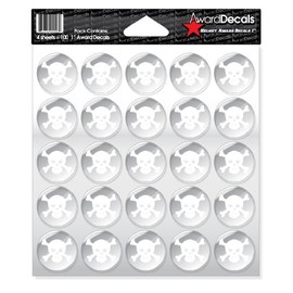 Award Decals Skull and Crossbone Sticker Set (lWhite on Clear) (100 Decals) 1" The Original Award Decals Premium 20mil Thick Helmet Decals Made in The USA Since 1976
