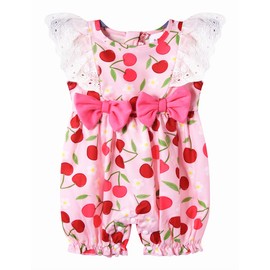 Baby Girls Clothes One Piece Rompers Cherry Print Infant Girl Playsuit Ruffled Sleeveless Bow Knot Toddler Bbaby Outfit Jumpsuit 18-24 Months
