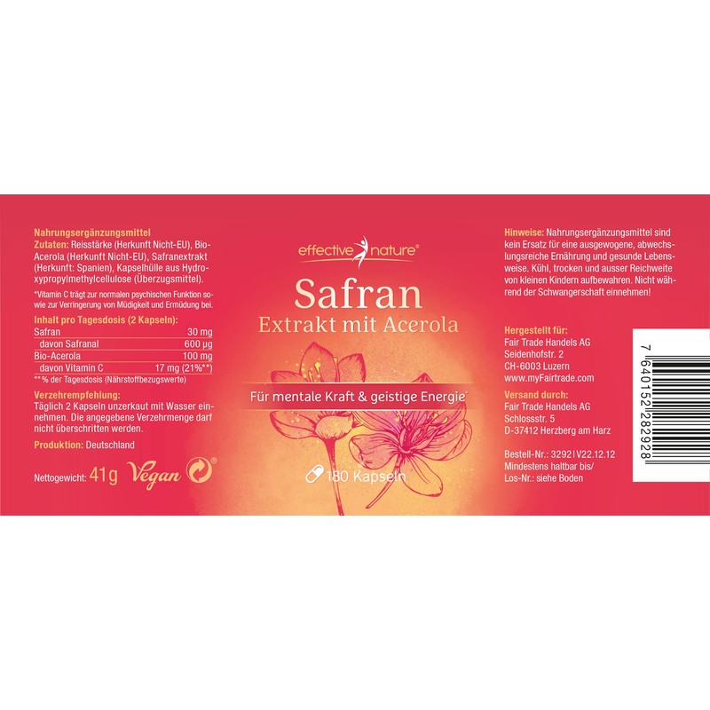 Saffron Extract Capsules – Pack of 180 – 41g