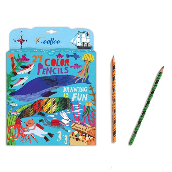 eeBoo: In the Sea Color Pencils, 24 Colored Pencils that will Inspire Artists of All Ages, Includes Pre-Sharpened Pencils, Sharpener included, Encourages Creativity