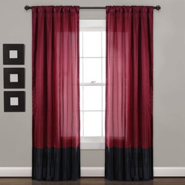 Lush Decor Milione Fiori Window Curtains Panel Set for Living, Dining Room, Bedroom (Pair), 42" W x 84" L, Merlot & Black