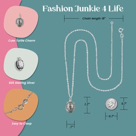 FashionJunkie4Life Sterling Silver Tortoise Locket Necklace - Shell Opens for Small Keepsakes or Photos - 18" Cable Chain Metal Silver, Sterling Silver Metal