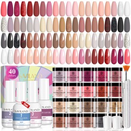 Saviland 49PCS Dip Powder Nail Kit - 40 Colors Nudes Classic White Glitter Dip Powder Liquid Set with Base & Top Coat Activator Brush Saver Manicure Tool for French Nail Art Salon DIY Valentine's Day Gifts