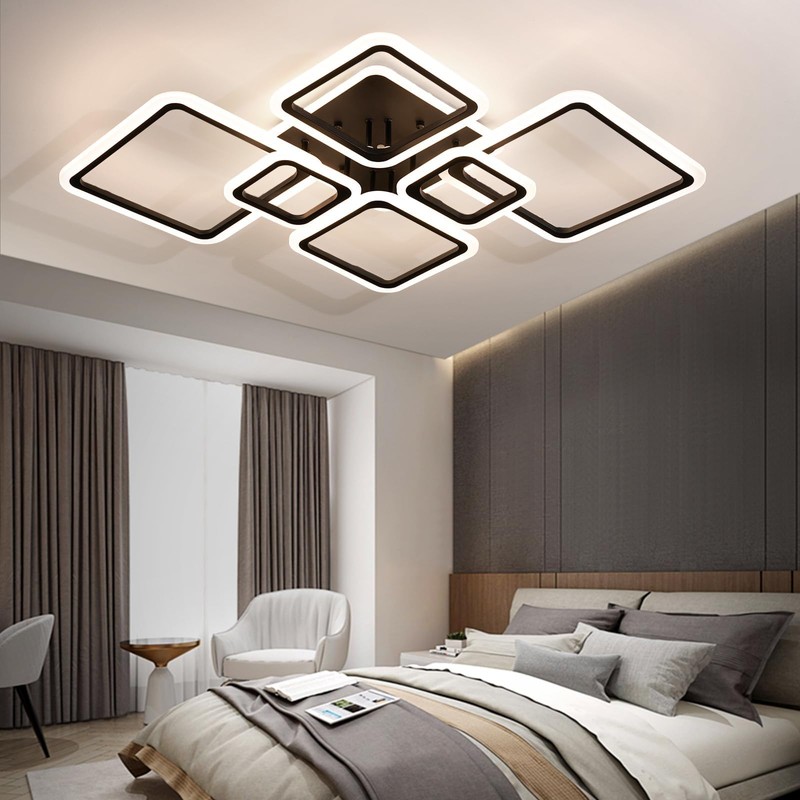Modern Ceiling Light, 40.2'' LED Dimmable Acrylic Square 6+1 Rings