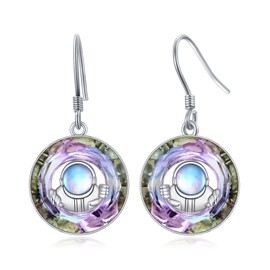 Sterling Silver Heart Evil Eye Hebrew Chai Starfish Sword Lightning Bolt Saturn Music Note Guitar Pick Pencil Ouija Pumpkin Dangle Dangling Drop Charm Earrings Jewelry Gifts for Women, Sterling Silver, Crystal Moonstone