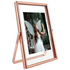 AhaGo Marco flotante Rosa dorada (4x6 pulgadas, vertical), para imágenes 4x6, 3.5x5, 2x4, marco de escritorio, para fiestas, bodas, decoración familiar o de oficina