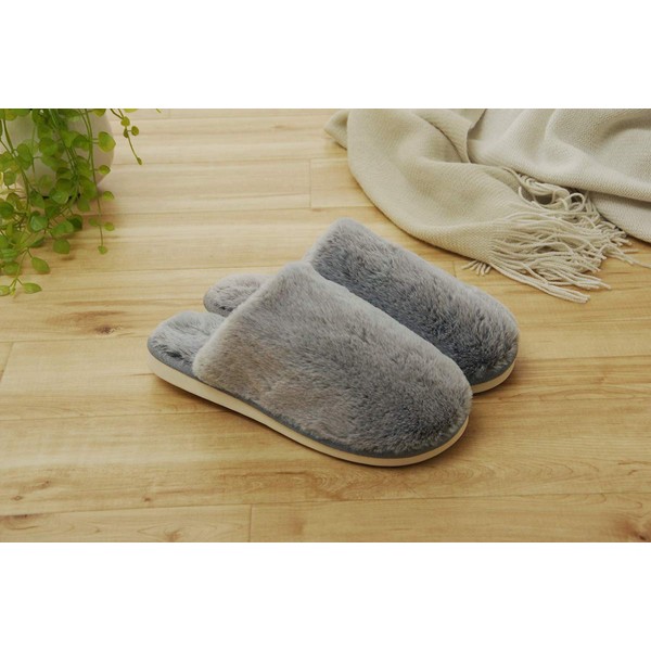 Ikehiko #7320539 Room Shoes, Slippers, Women's, Gray, Size M, Approx. 8.7 - 9.8 inches (22 - 25 cm), Indoor, Fluffy, Warm, Autumn and Winter