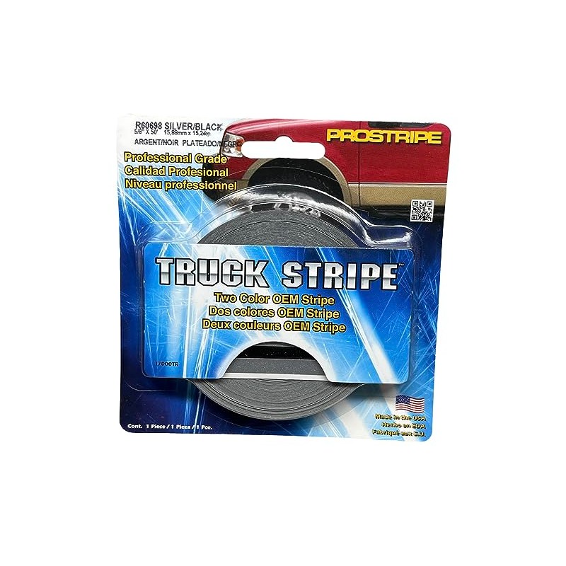 Prostripe Auto R60698 Truck Stripe Vinyl Silver/Black OEM Pinstripe 5/8"
