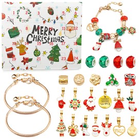 Jewellery Advent Calendar Christmas Jewellery Advent Calendar 2023 for Girls 2 Chains 22 Beads 24 Days Christmas Charm Bracelet Christmas Countdown Calendar Gift DIY Bracelet