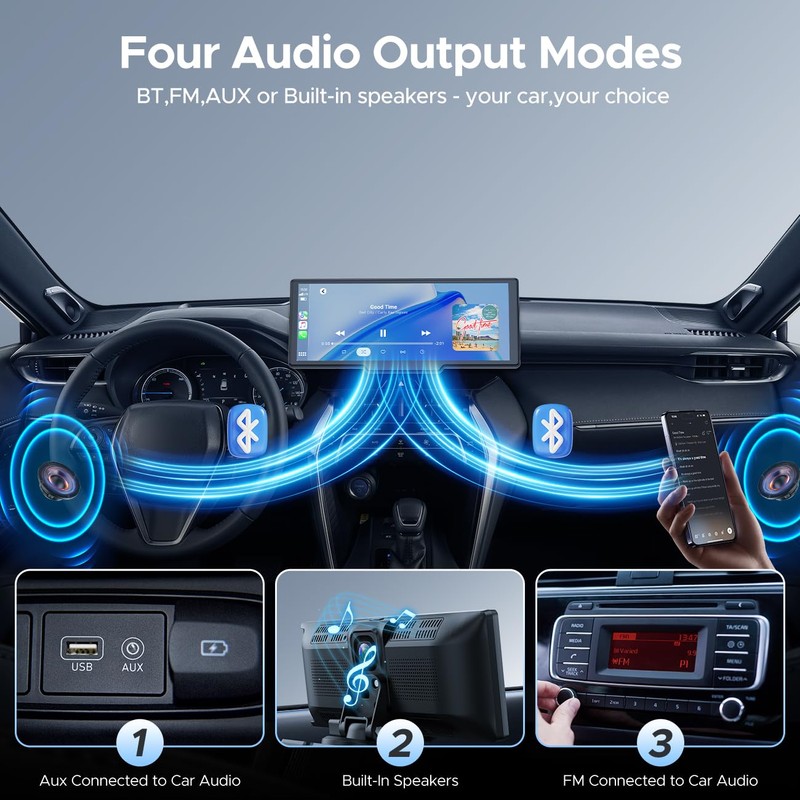 Topexplore 9.26'' Carplay Screen for Car with 2.5K Dash Cam
