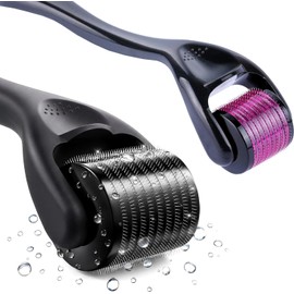 Rodillo Facial, 2 Piezas Rodillo para Barba, Rodillo para Estimular el Crecimiento del Cabello, Adecuado para Masajes Facialesy Capilares, Facial Cuidado Facial, Negro y Morado, 0.25mm