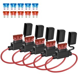 GUEEYUAW 5 Pack 16AWG Inline Fuse Holder, with 10A & 15A ATC/ATO Standard Fuses for Car Truck Boat Motorcycle